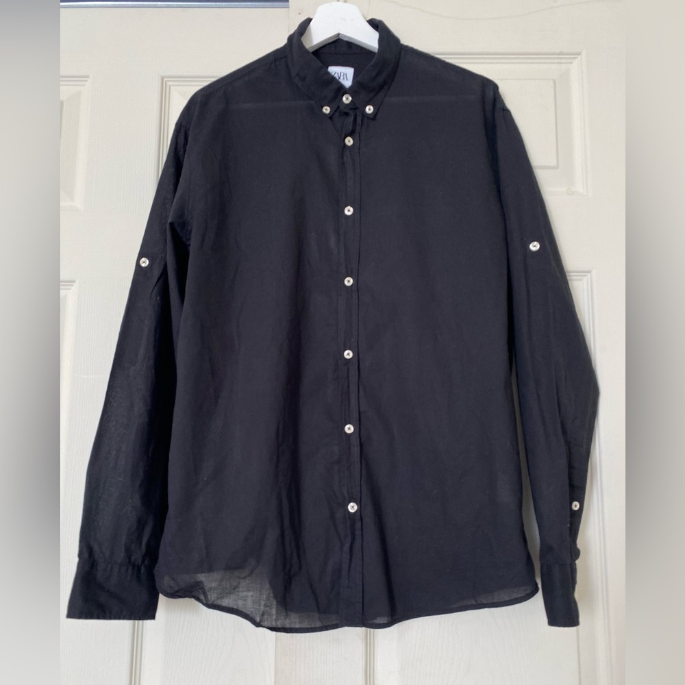 Zara Men's Black Lightweight Cotton Casual Shirt Size M